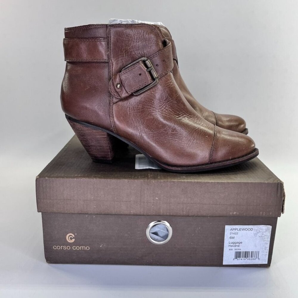 Corso Como Women's Ankle Boots Size 6 Brown Leather Zip Booties Applewood Havana